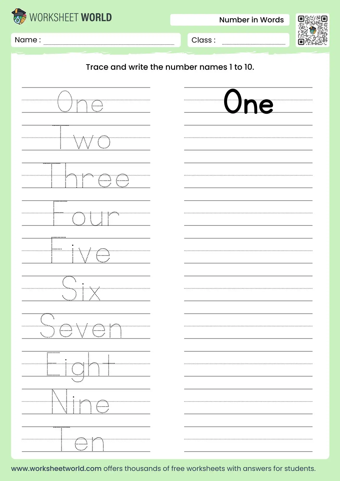 number names worksheet for ukg pdf with answers