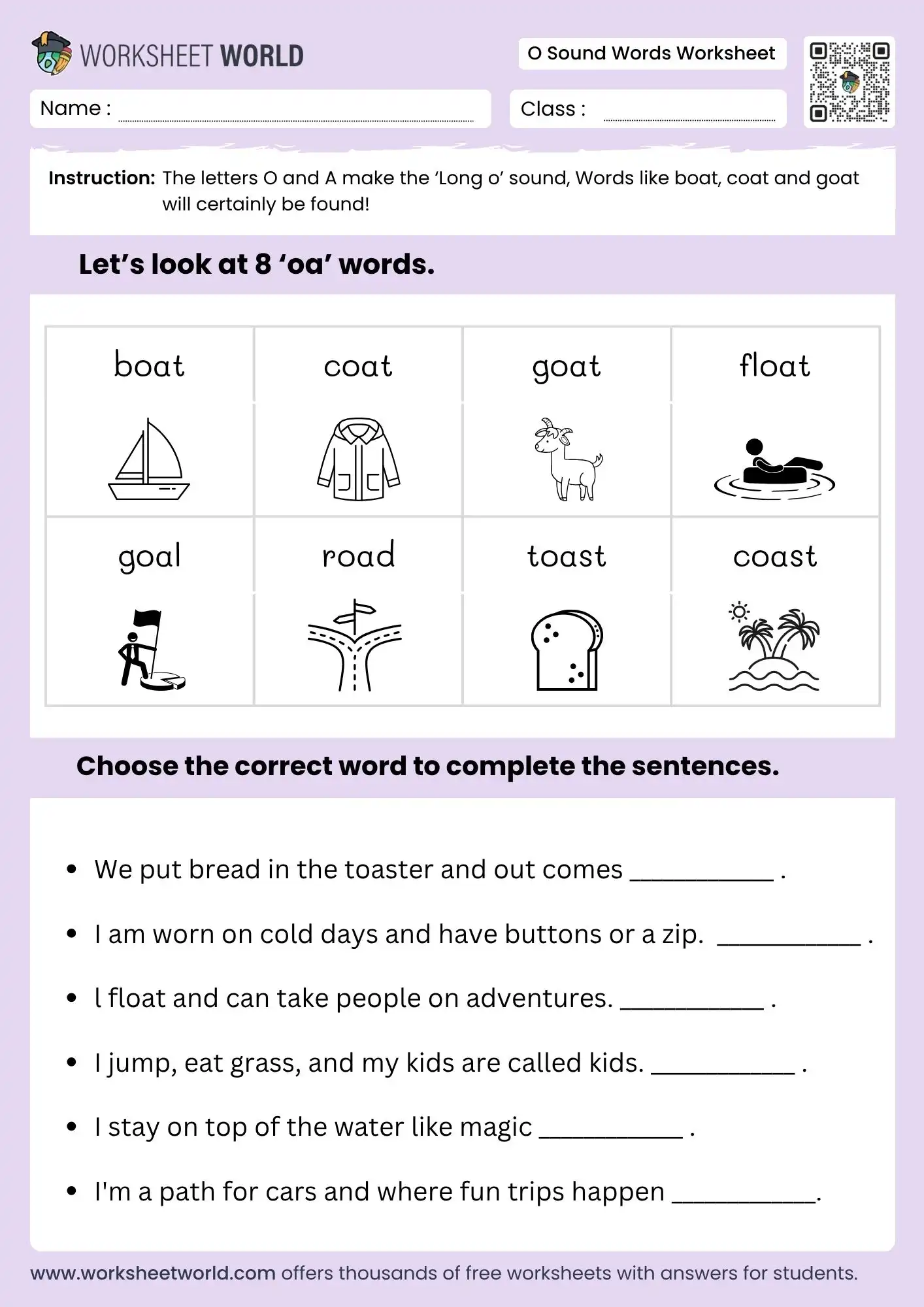 o sound words worksheet preschool grade 1 long o phonics printable