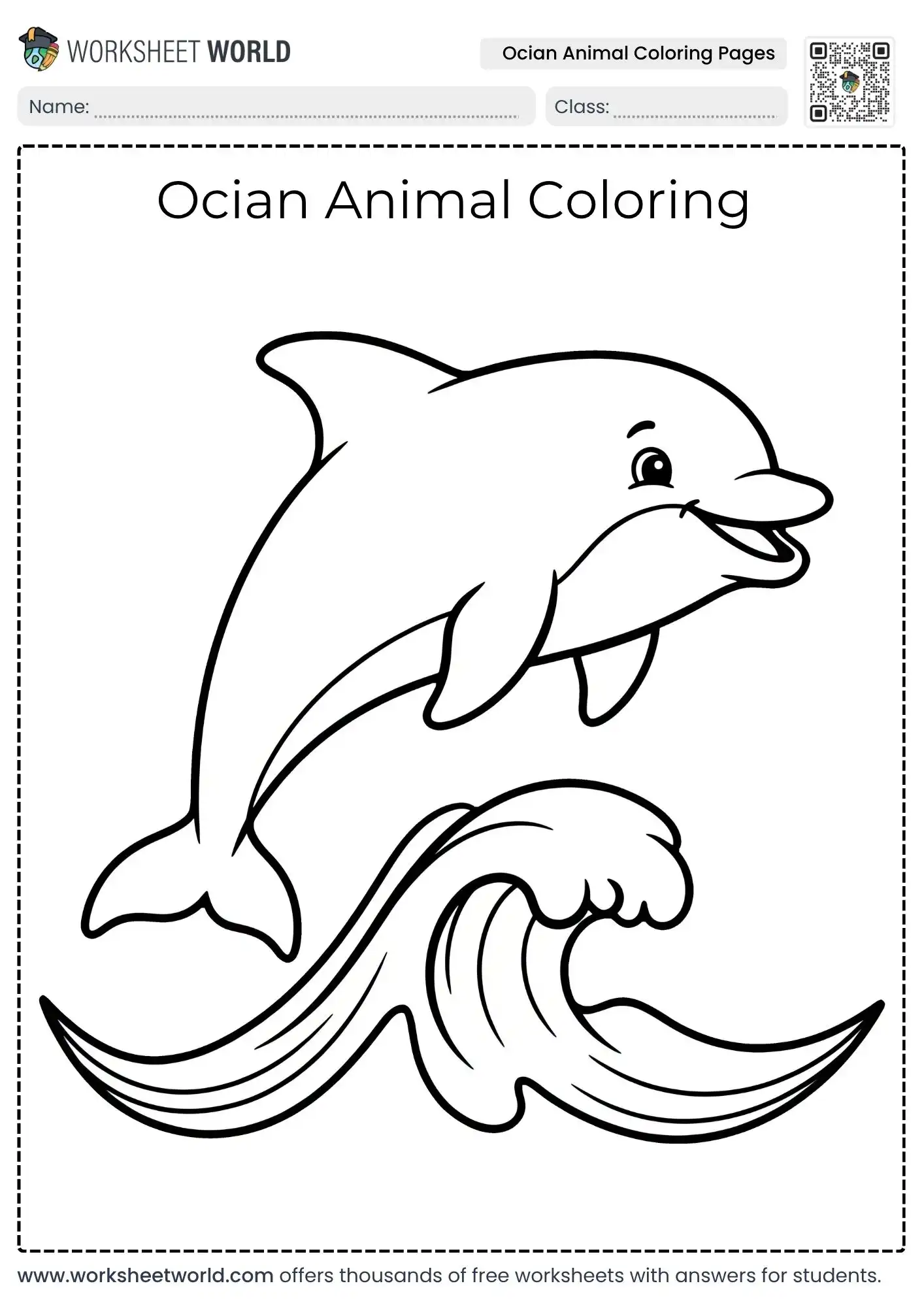 free printable ocean animal coloring pages showing a playful dolphin jumping over waves