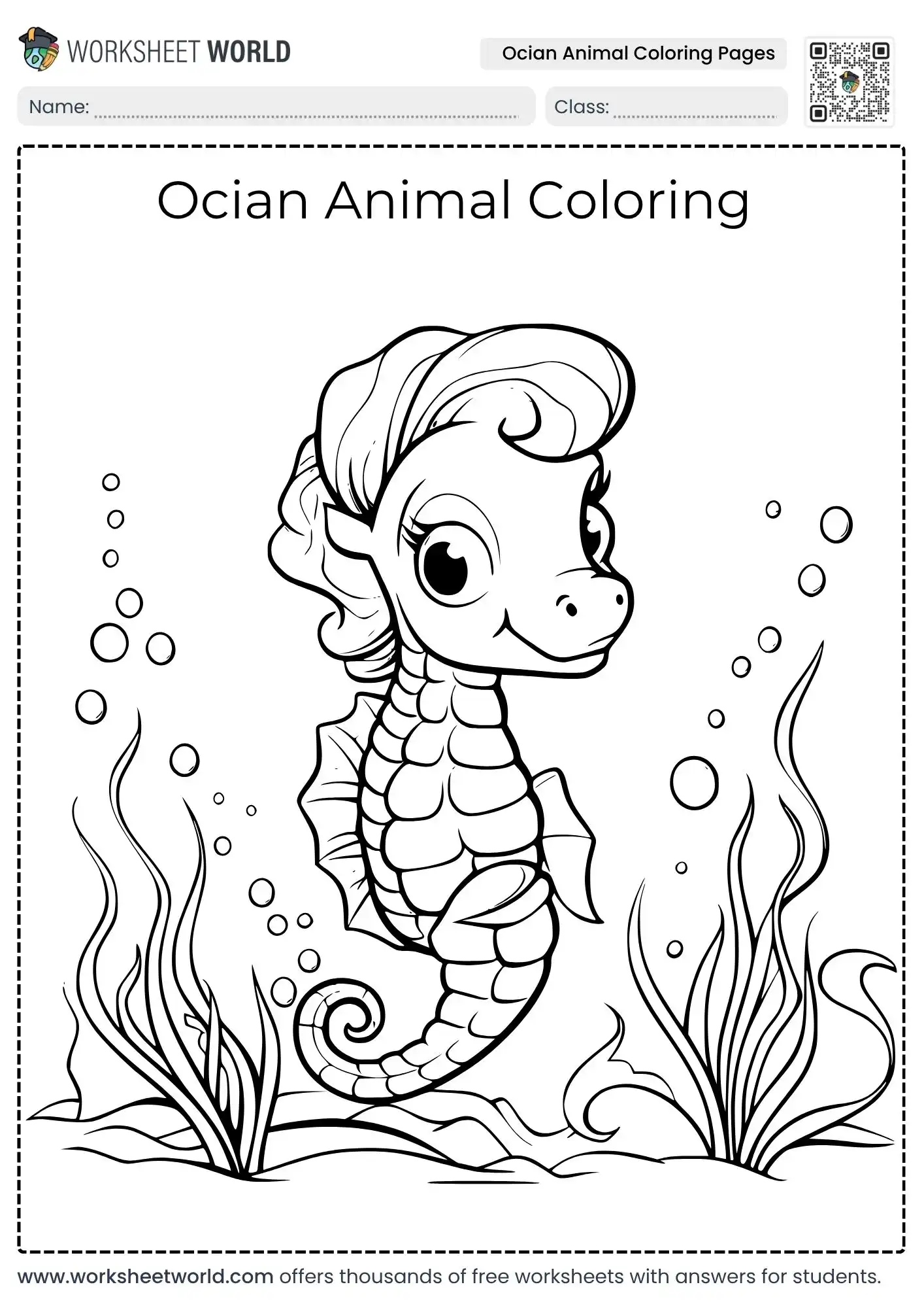 Free Printable Ocean Animal Coloring Pages Collection For Kids 2 simple ocean animal coloring pages containing a cute seahorse underwater