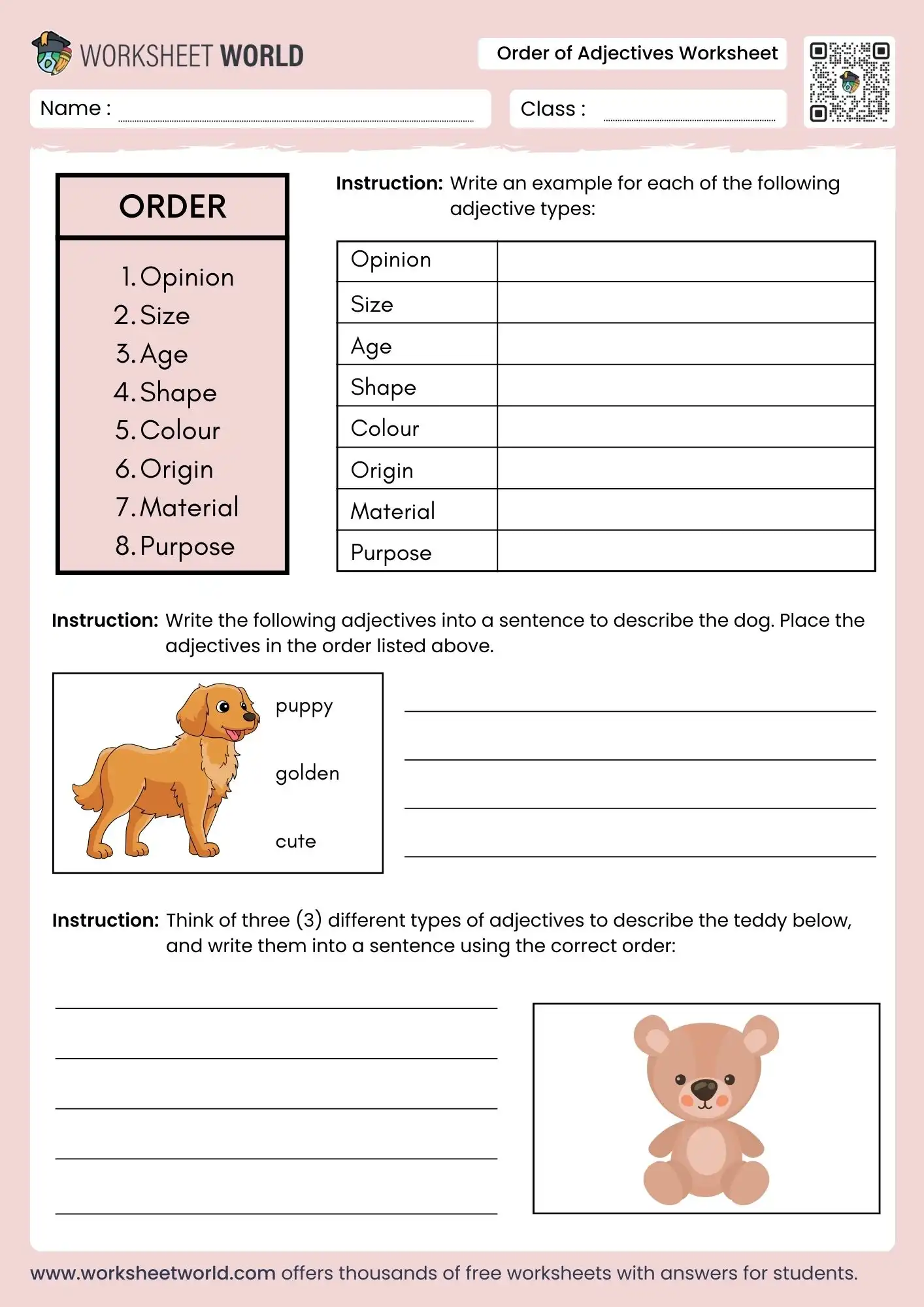 order-of-adjectives-worksheet order of adjectives worksheet practice for kids with examples