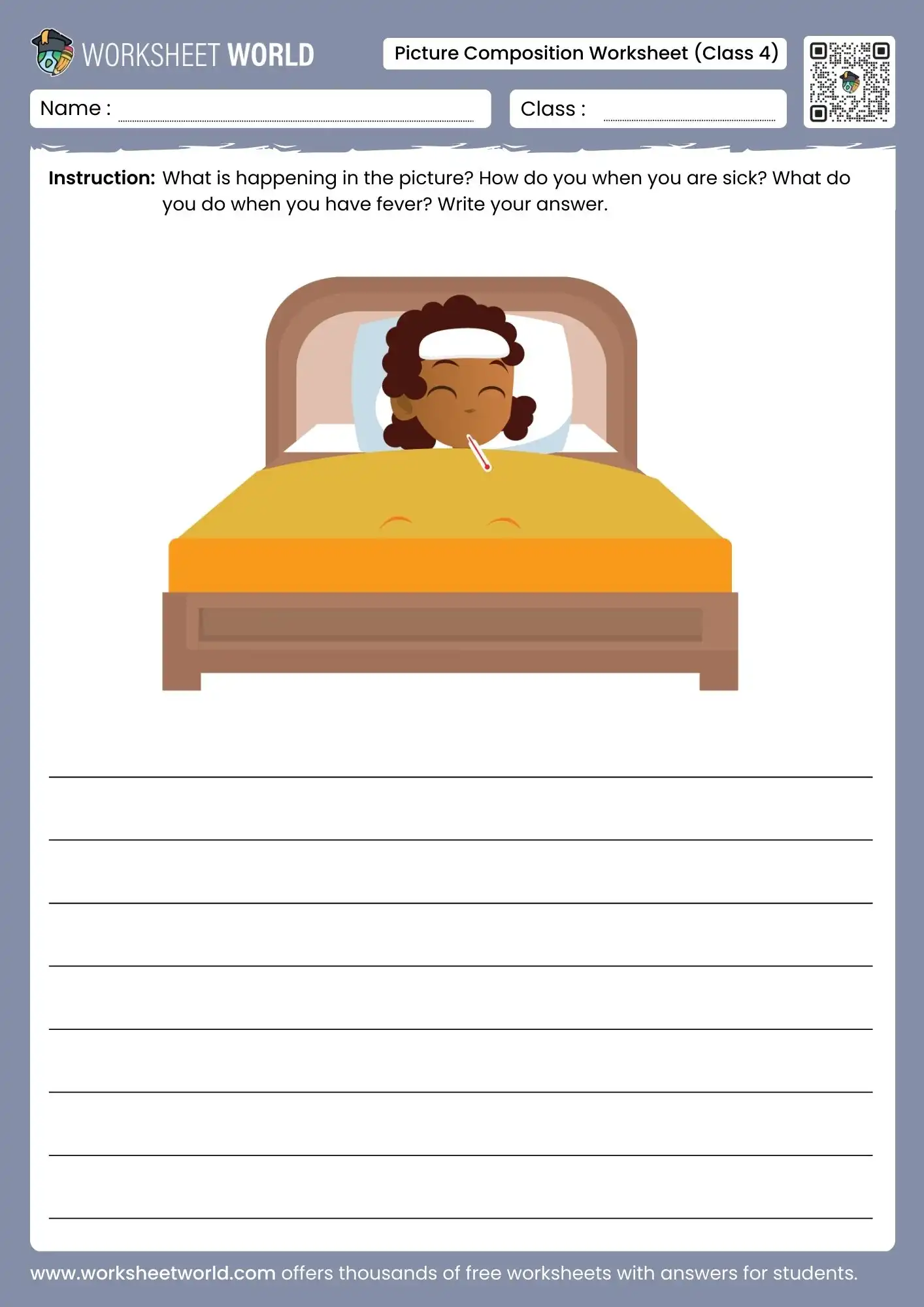 picture composition worksheet for class 4 fever scene writing practice