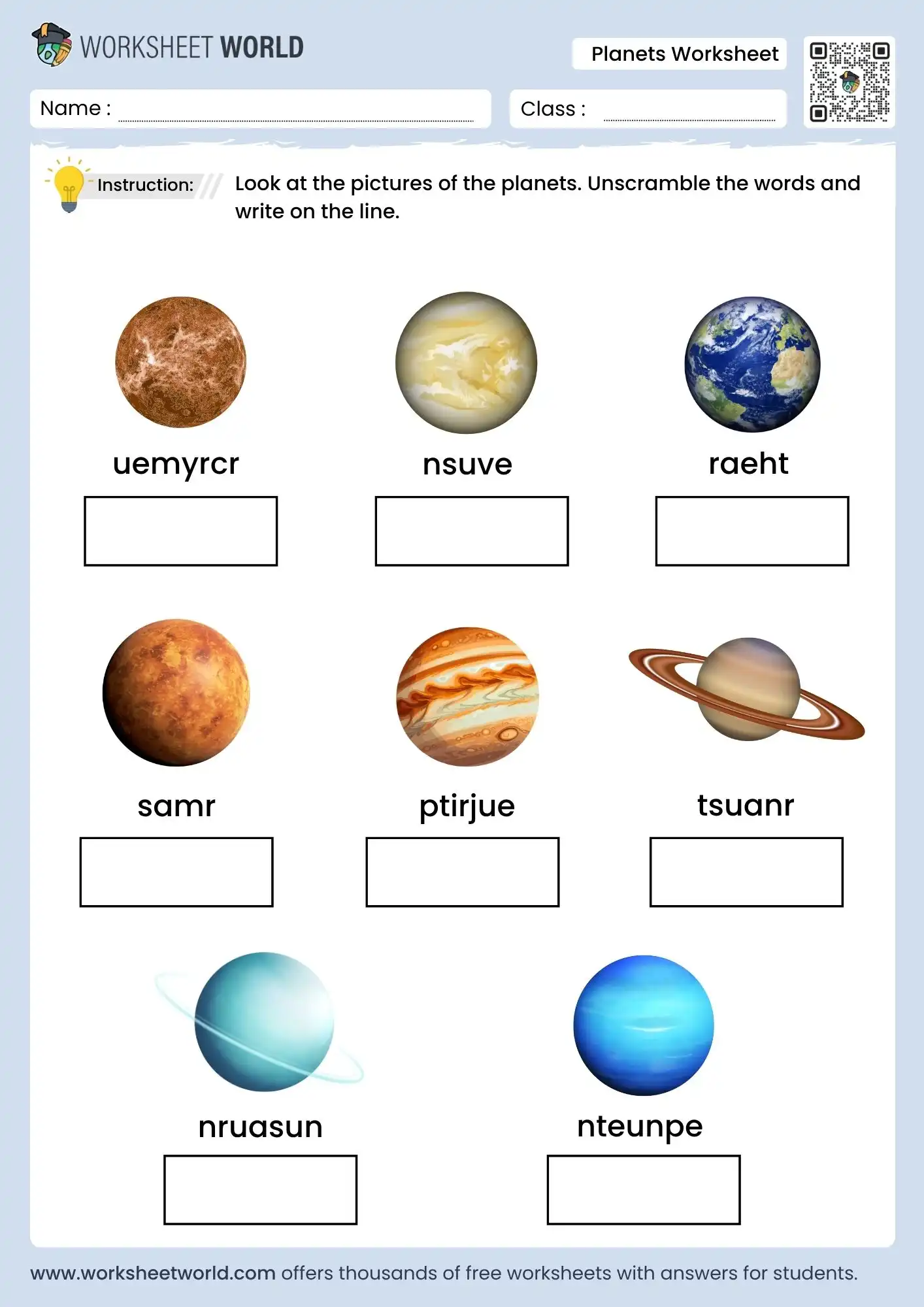 planets worksheet for kids with solar system learning activity