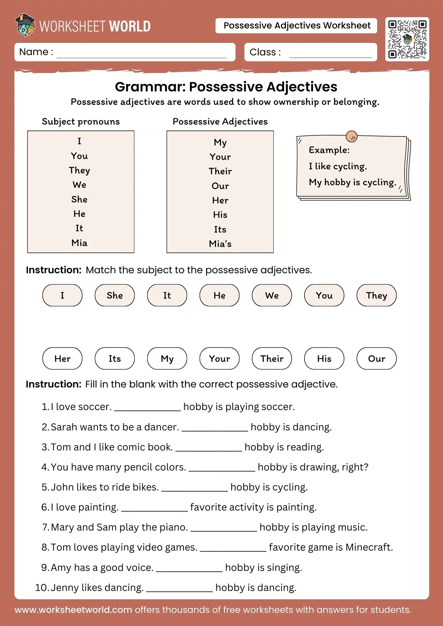 possessive-adjectives-worksheet possessive adjectives worksheet grammar practice for kids