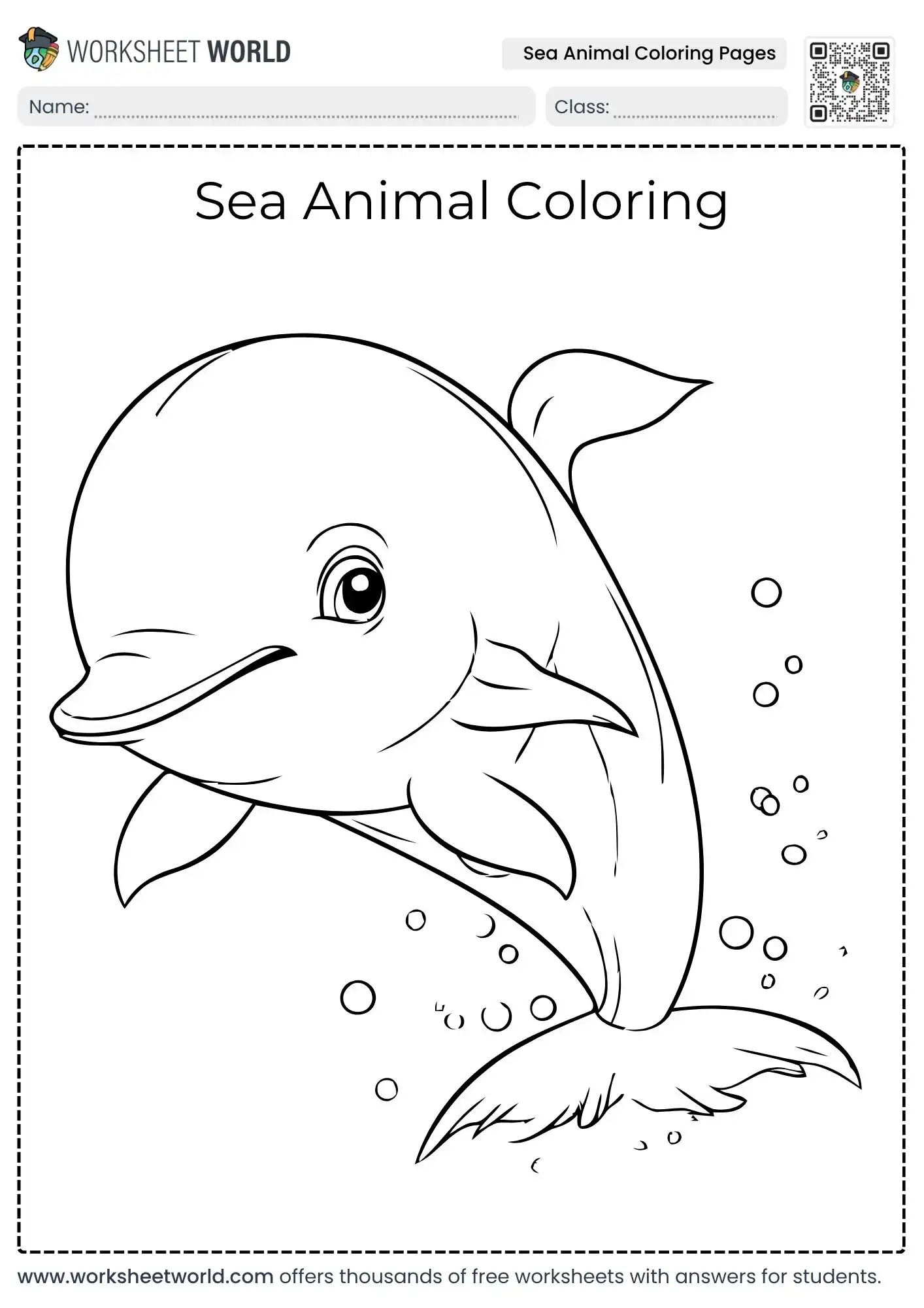 free printable sea animal coloring pages showing a playful dolphin swimming upward