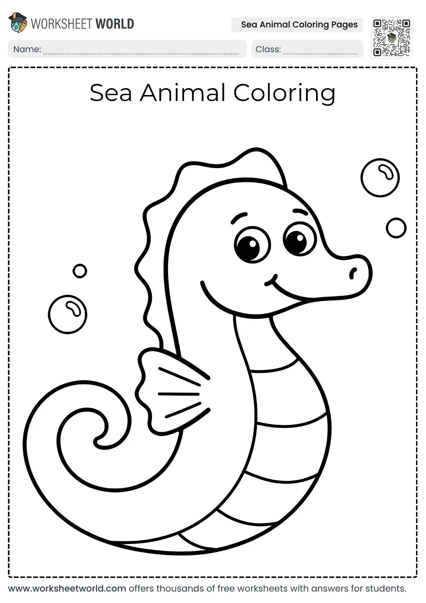 Sea Animal Coloring Pages Activity For Kids (Free PDF) 2 simple sea animal coloring pages containing a cute seahorse underwater