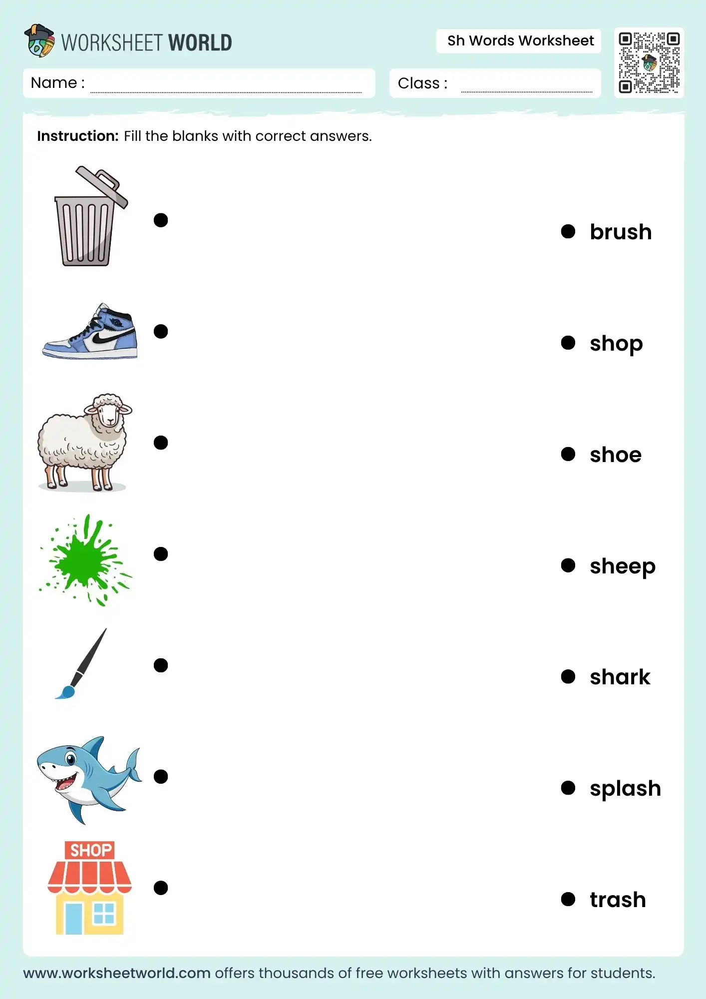 sh-words-worksheet sh words worksheet for kindergarten and grade 1 with picture matching