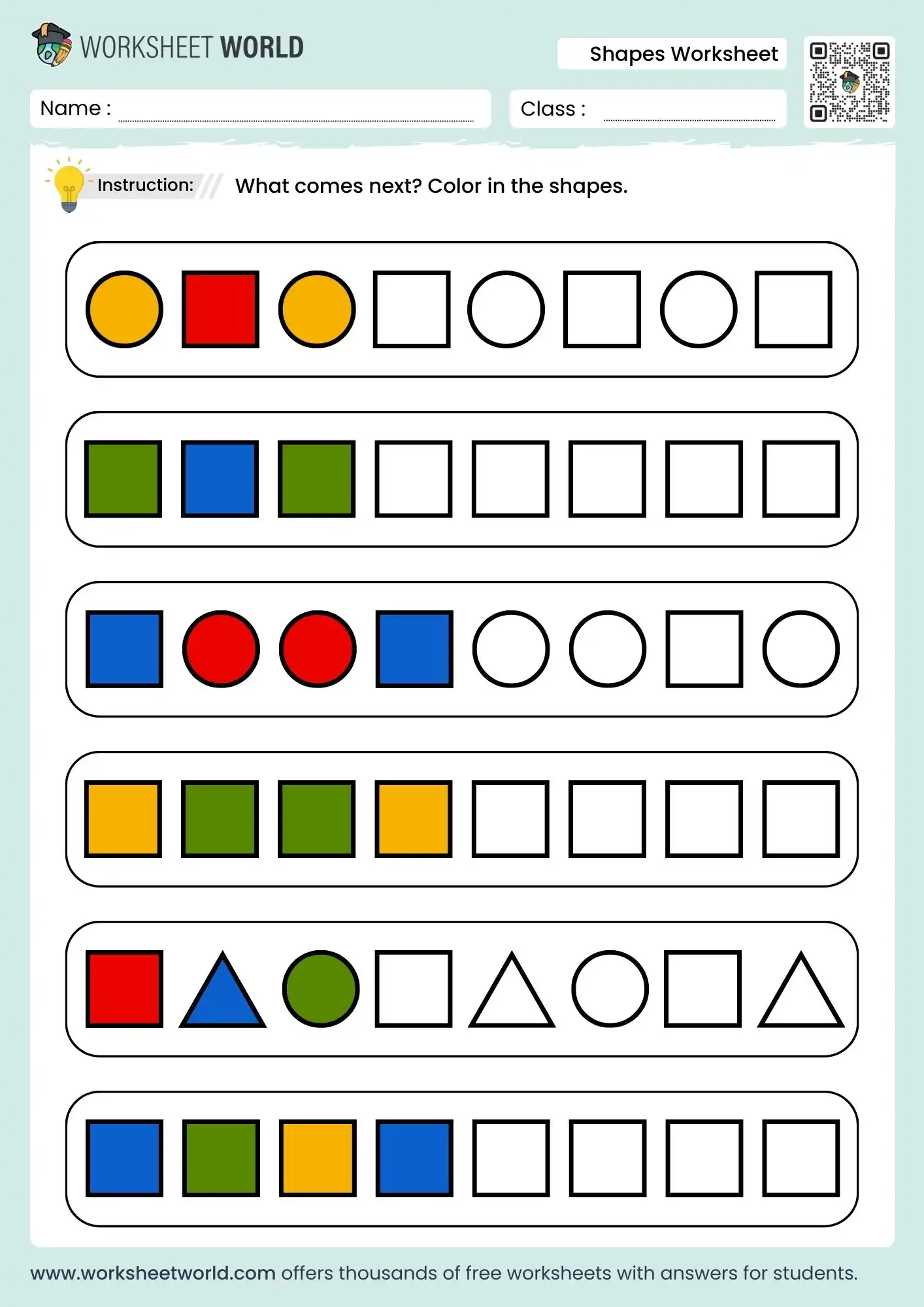 shapes and patterns worksheets for grade 2 pdf with answers
