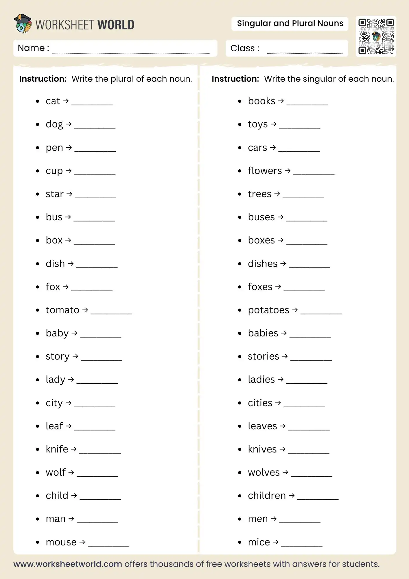 singular-and-plural-nouns-worksheet singular and plural nouns worksheet with grammar words practice