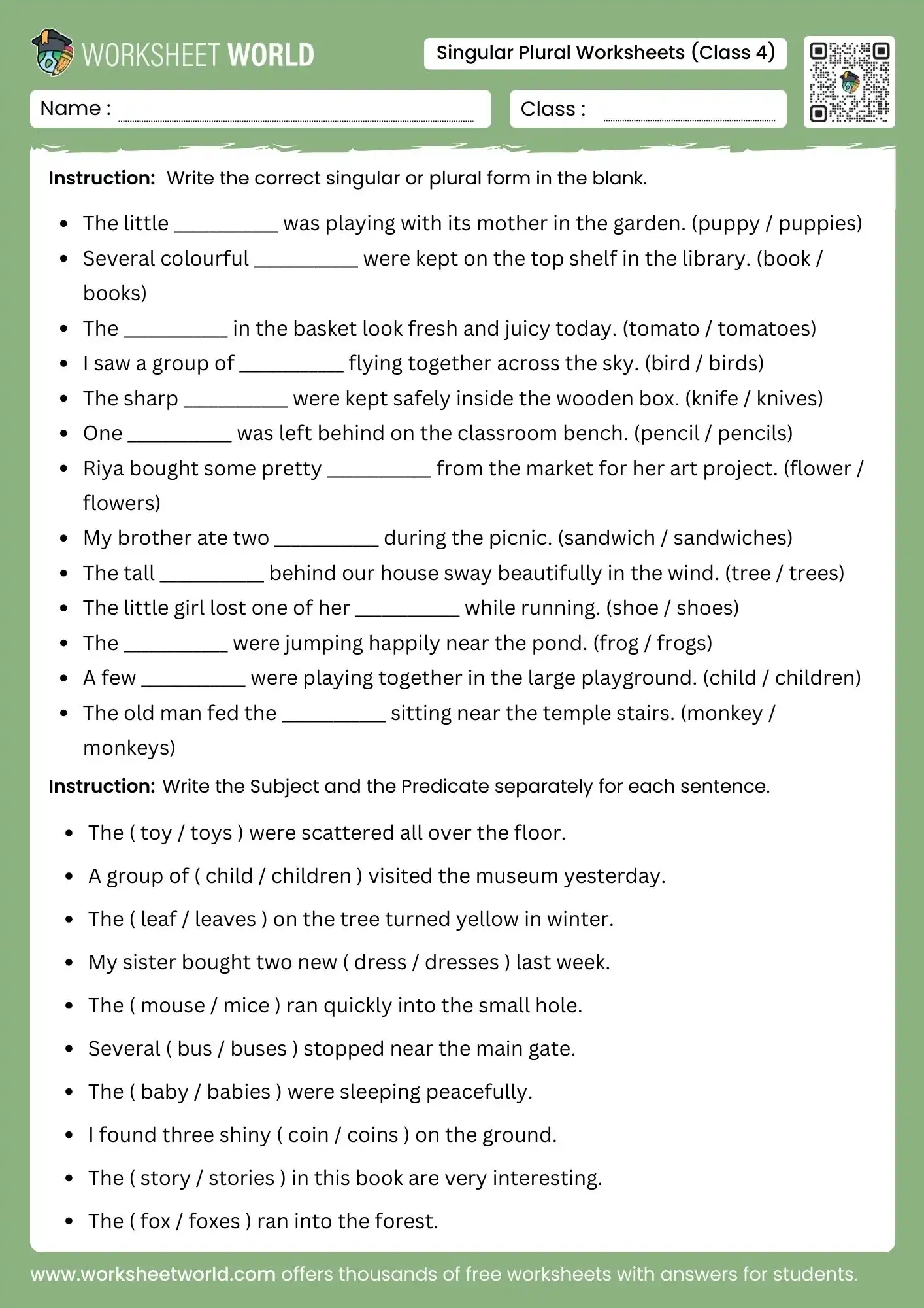 singular plural worksheets for class 4 grammar practice with plurals