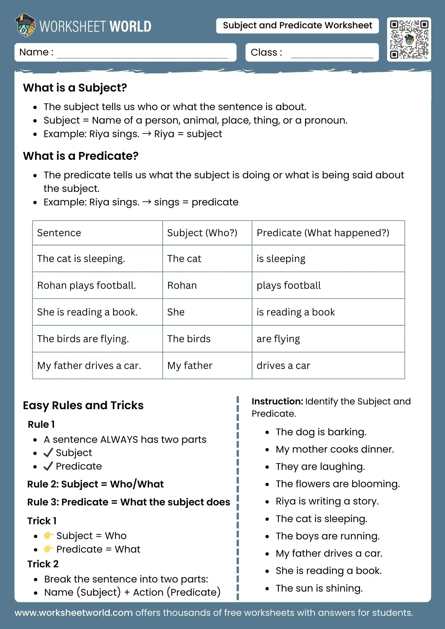 subject-and-predicate-worksheet subject and predicate worksheet grammar practice for kids pdf