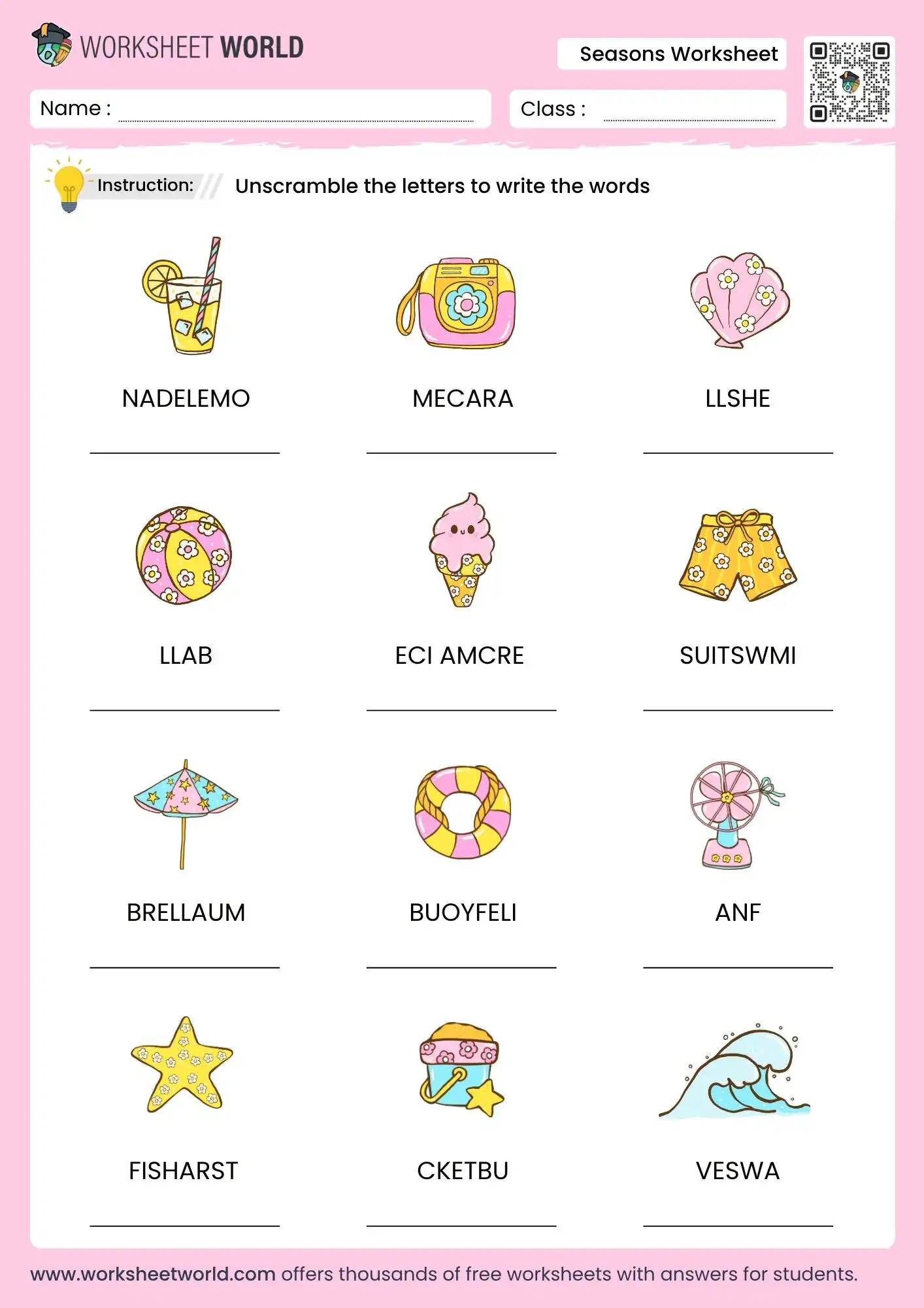 summer season worksheet for kids free printable pdf