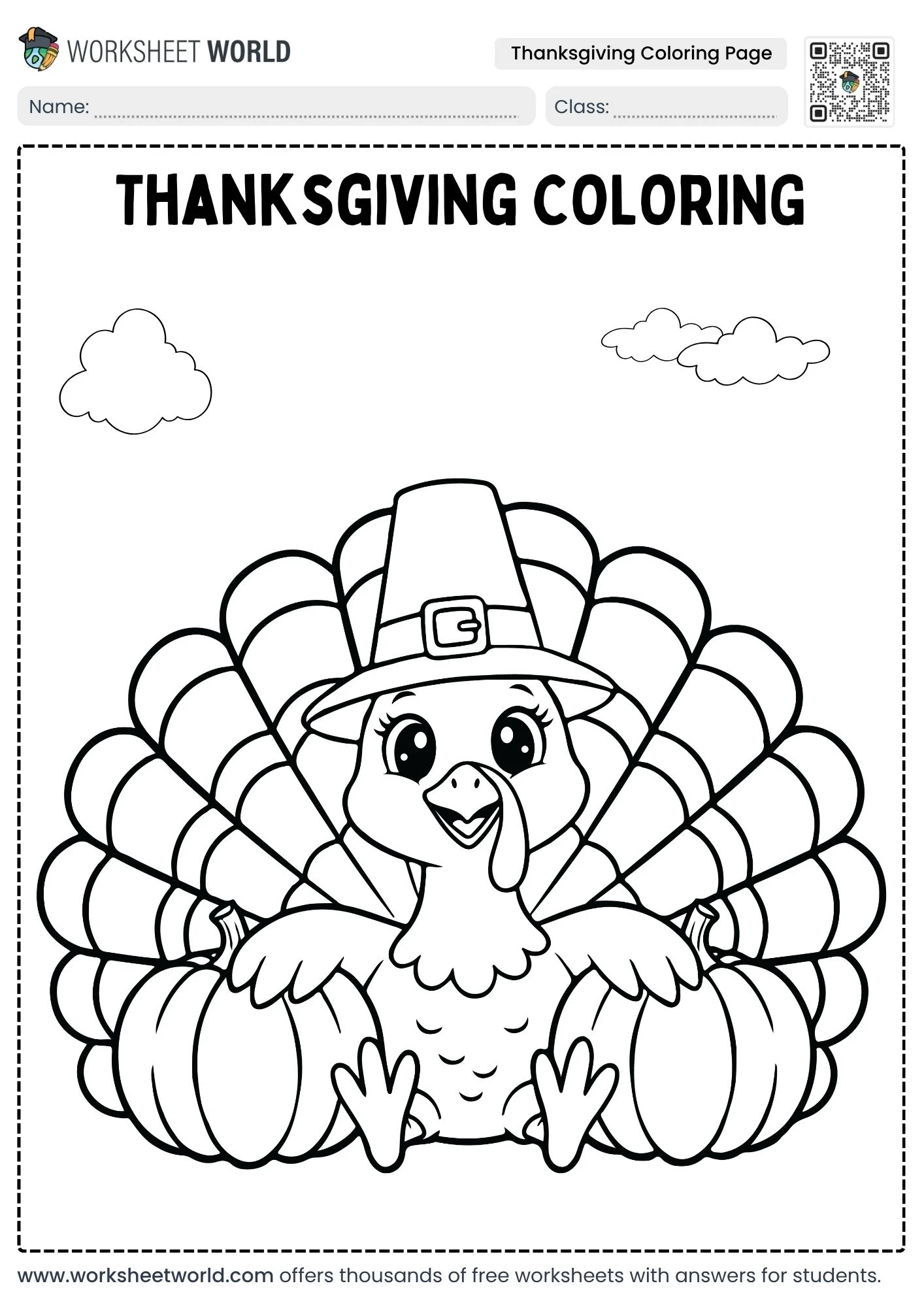 free thanksgiving coloring page featuring a cute turkey wearing a pilgrim hat