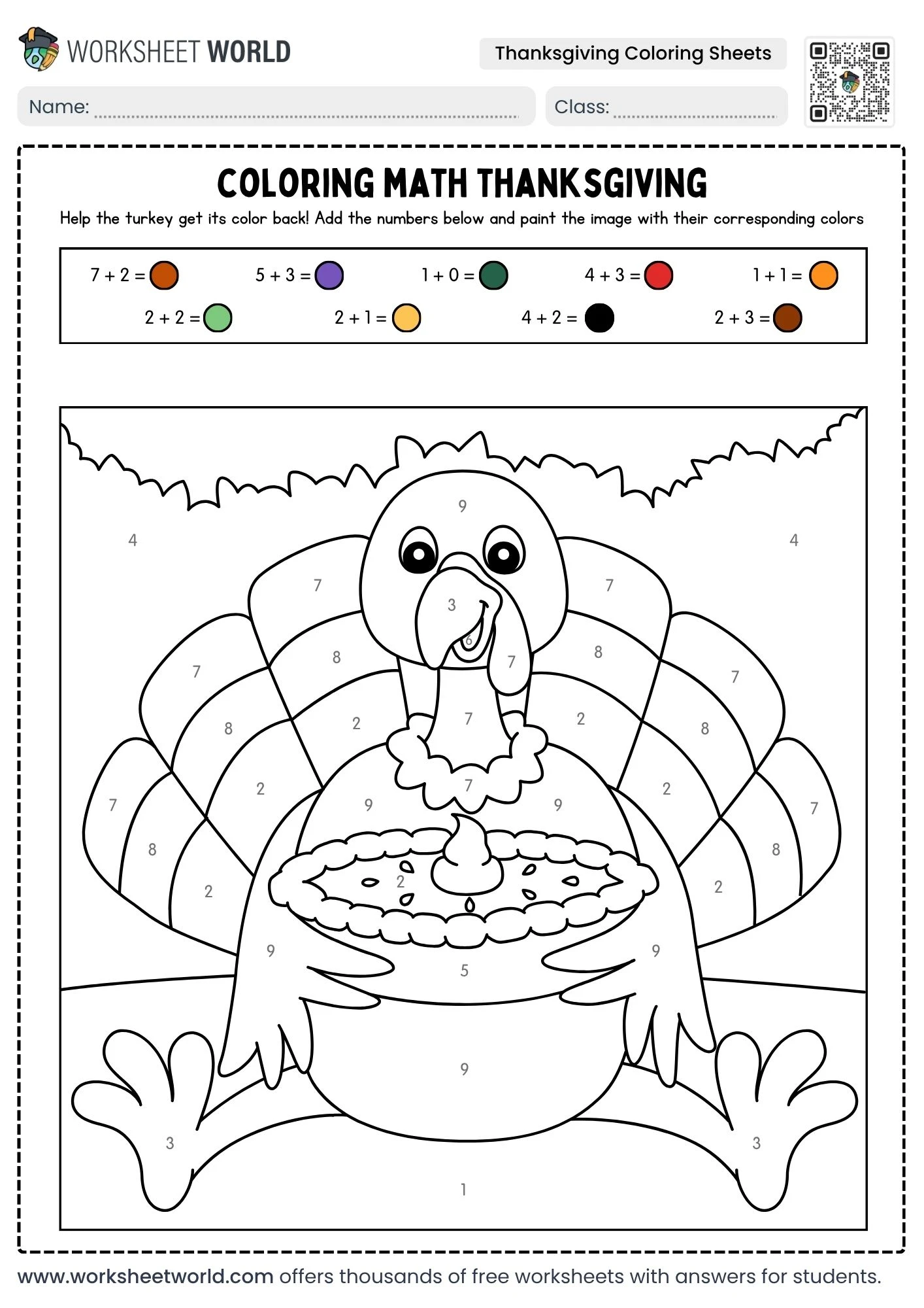 thanksgiving coloring sheets printable pdf color by number math turkey