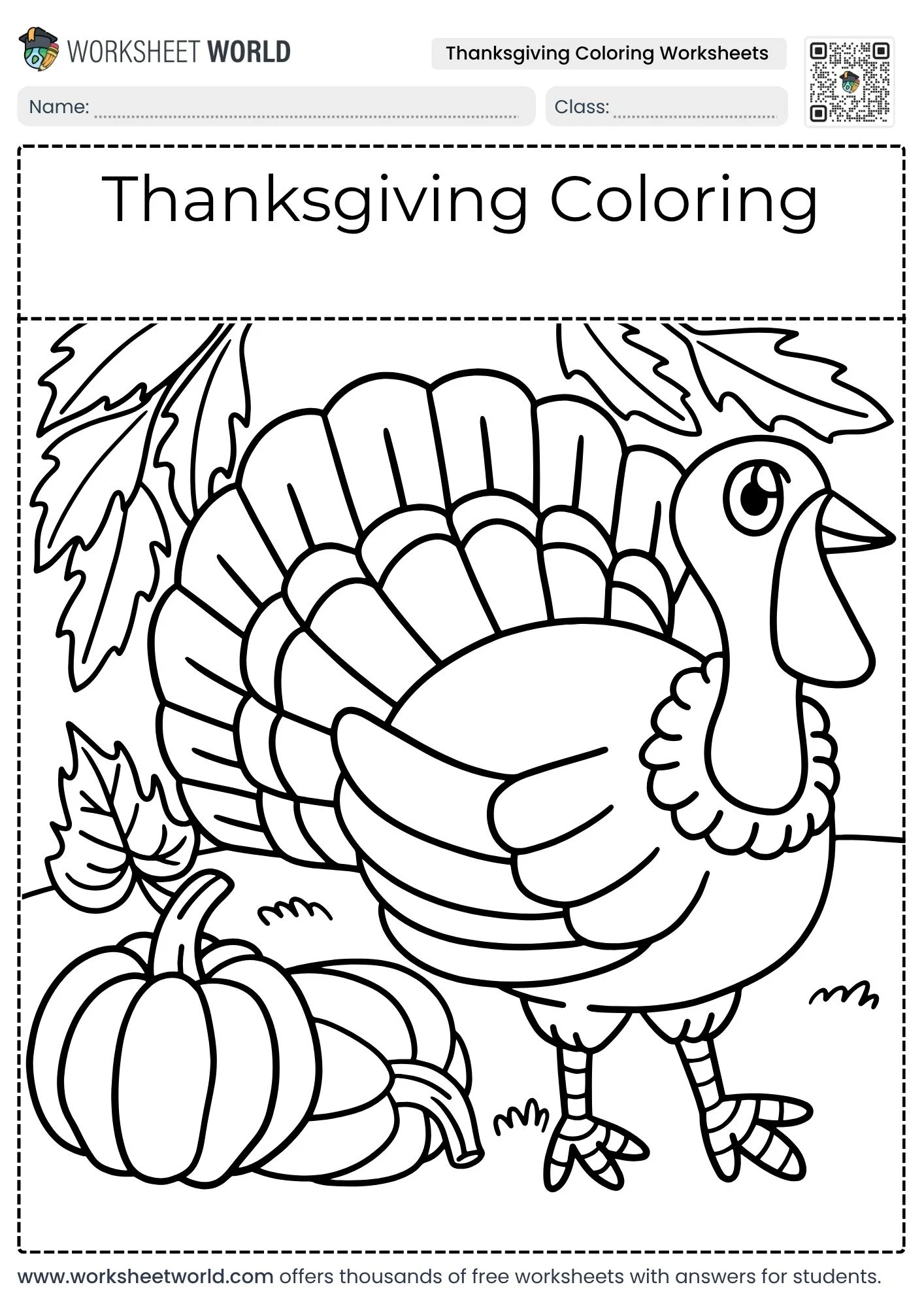 free thanksgiving coloring worksheets showing a detailed turkey with seasonal pumpkins
