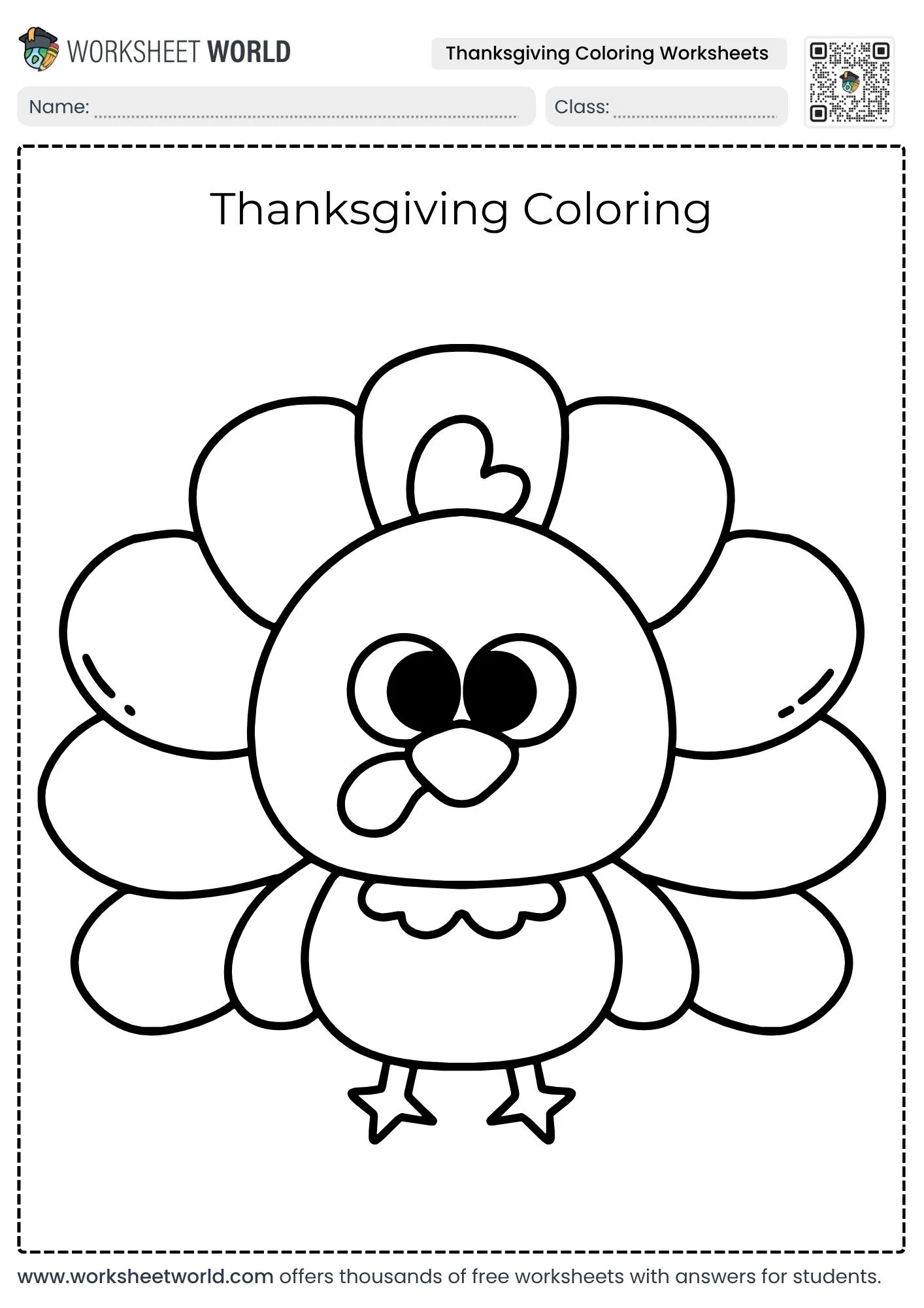 printable thanksgiving coloring worksheets displaying a simple cartoon baby turkey