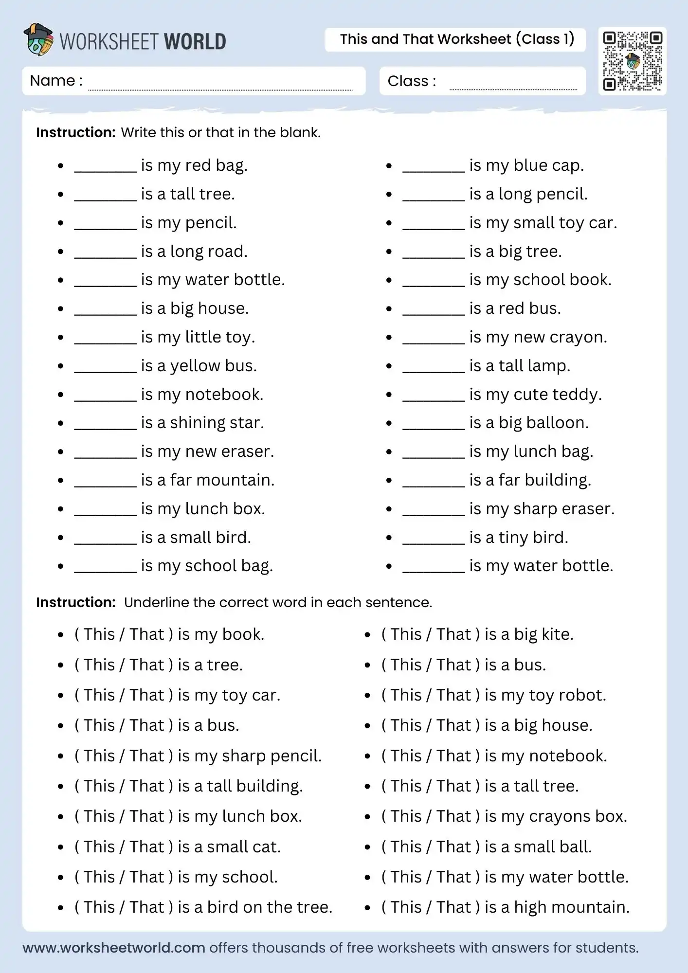 this and that worksheet for class 1 grammar practice pdf