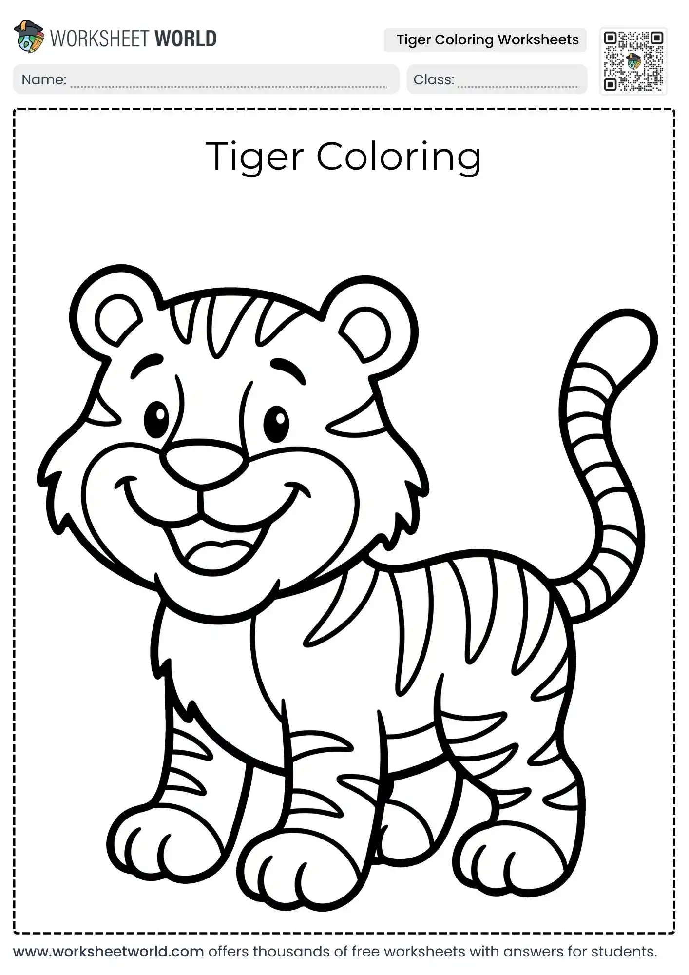 tiger-coloring-worksheets-pages-1 free printable tiger coloring worksheets showcasing a cheerful cartoon cub standing up