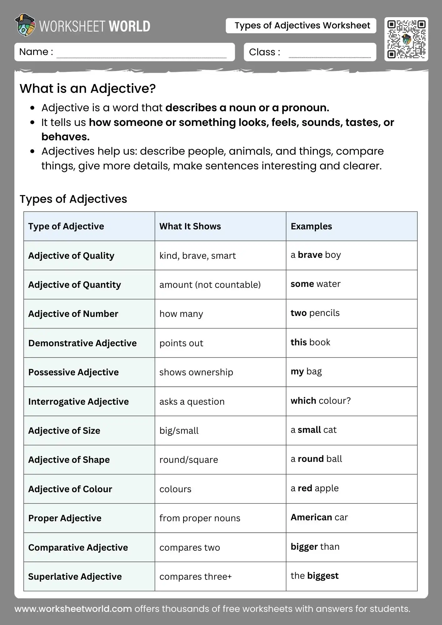 types-of-adjectives-worksheet types of adjectives worksheet chart for kids grammar practice