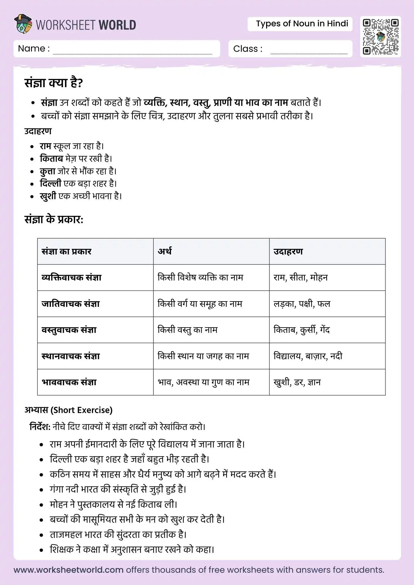 types-of-noun-in-hindi sangya ke prakar types of noun in hindi worksheet class 1 to 5