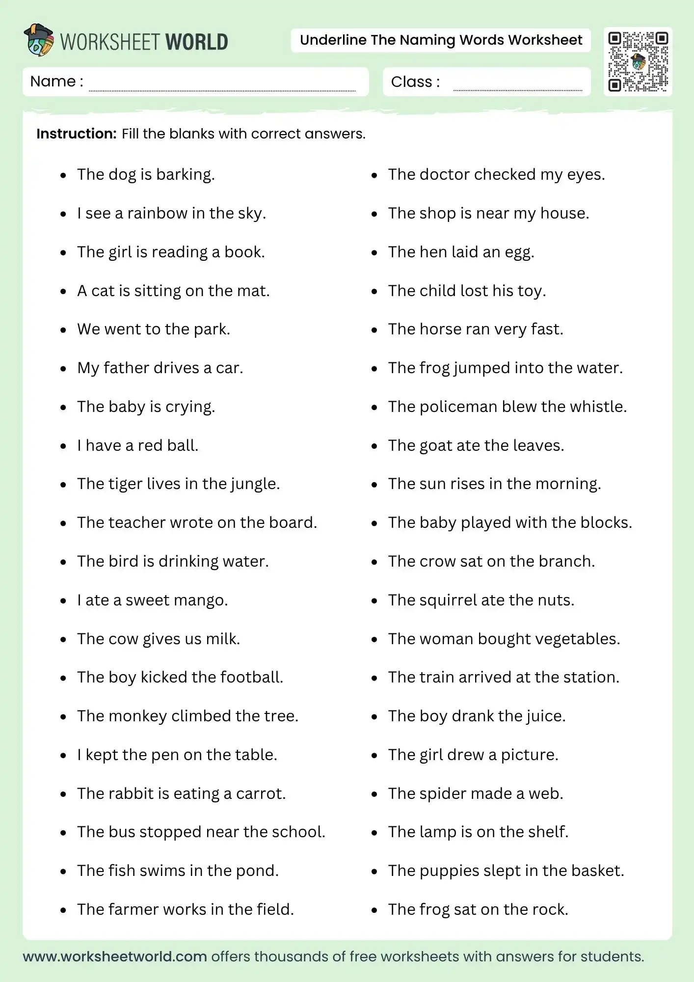 underline-the-naming-words-worksheet underline the naming words worksheet class 1 to 3 noun practice
