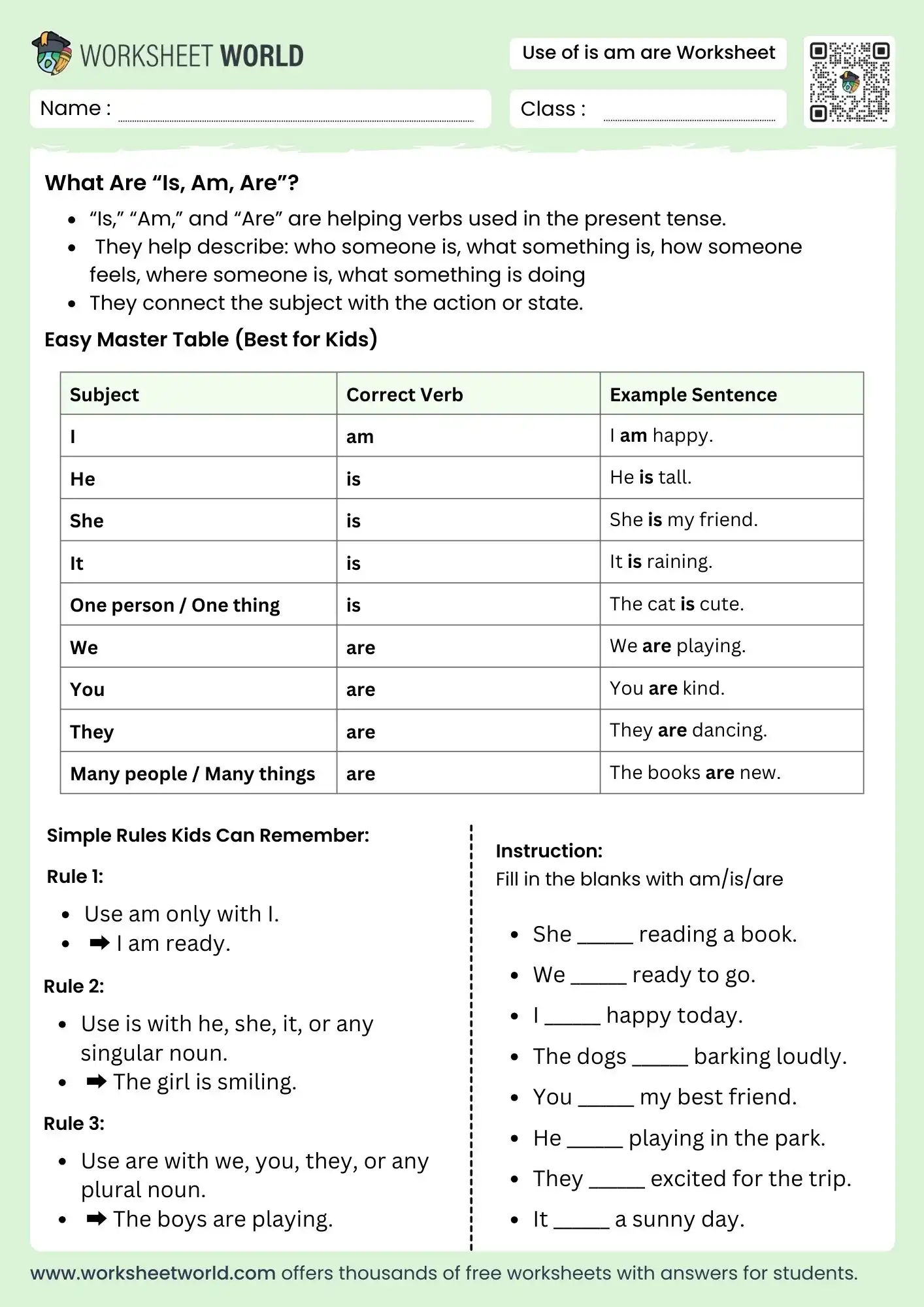 use-of-is-am-are-worksheet use of is am are worksheet for class 1 2 3 grammar practice