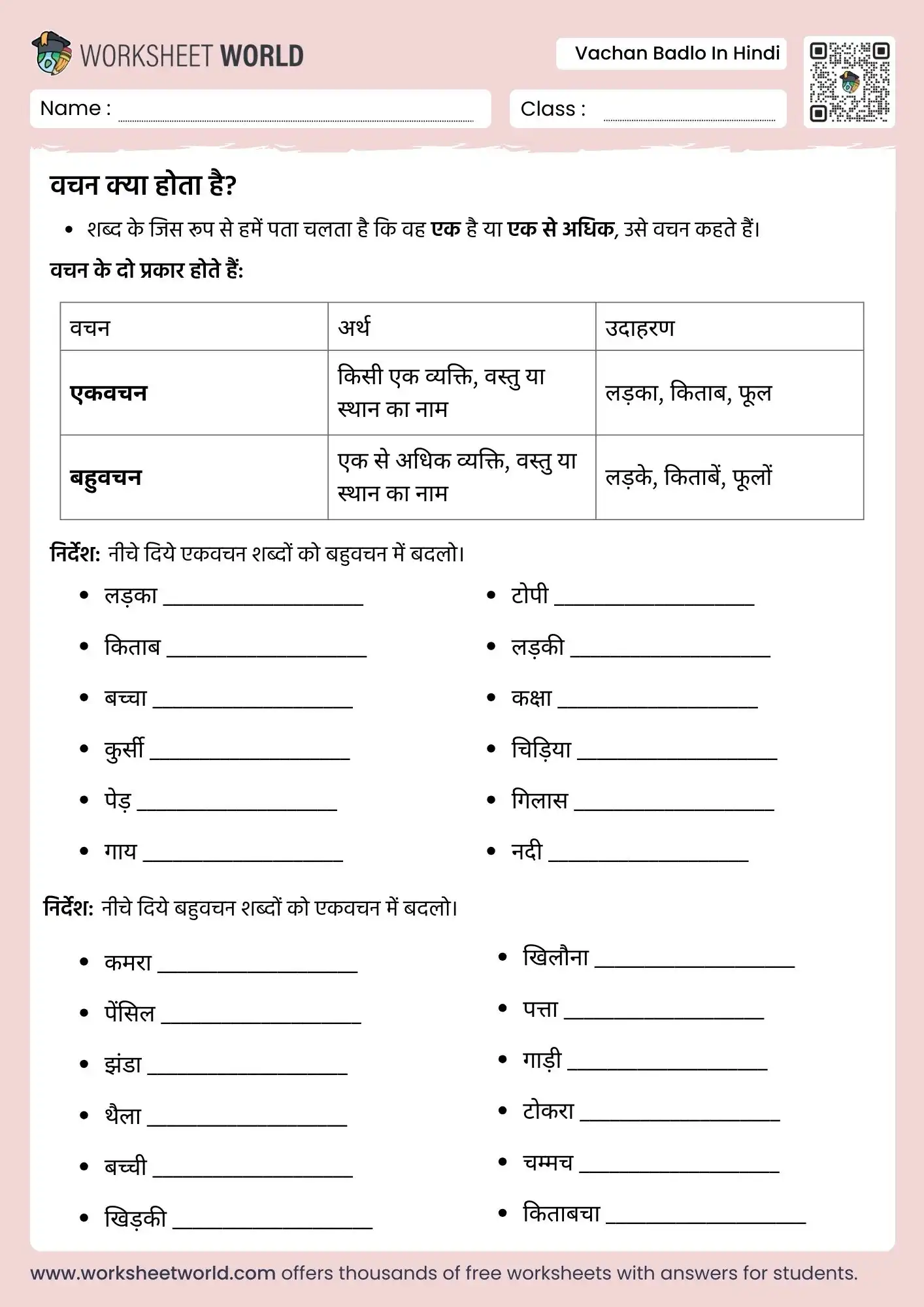 vachan-badlo-in-hindi vachan badlo in hindi worksheet chart class 1 to 6