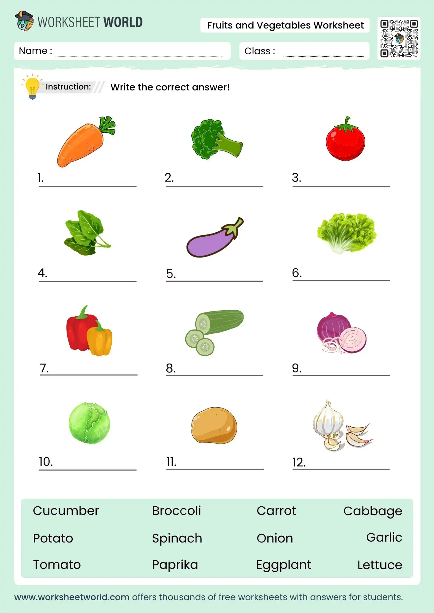 vegetables name worksheet for grade 1 and grade 2 printable pdf