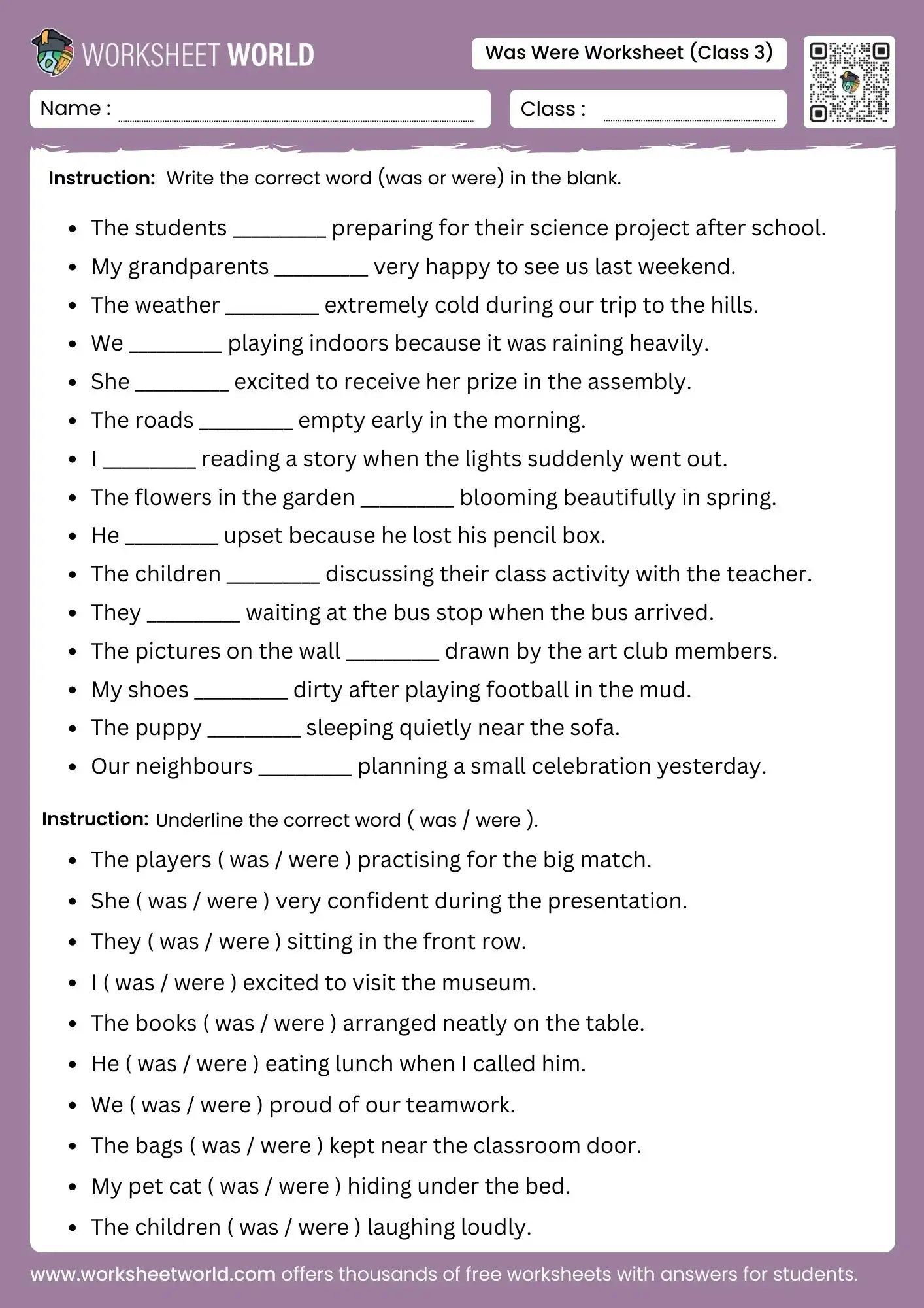was-were-worksheet-for-class-3 was were worksheet for class 3 english grammar exercises pdf