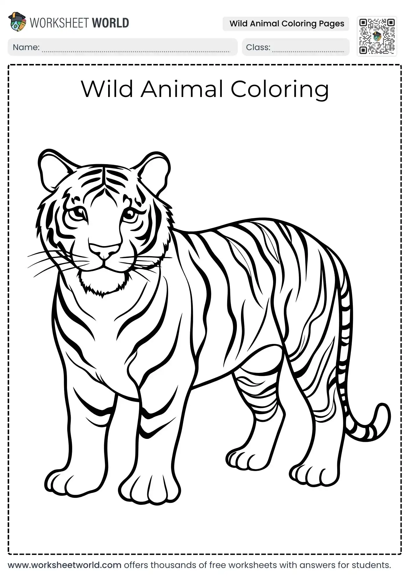 educational wild animal coloring pages featuring a majestic standing tiger