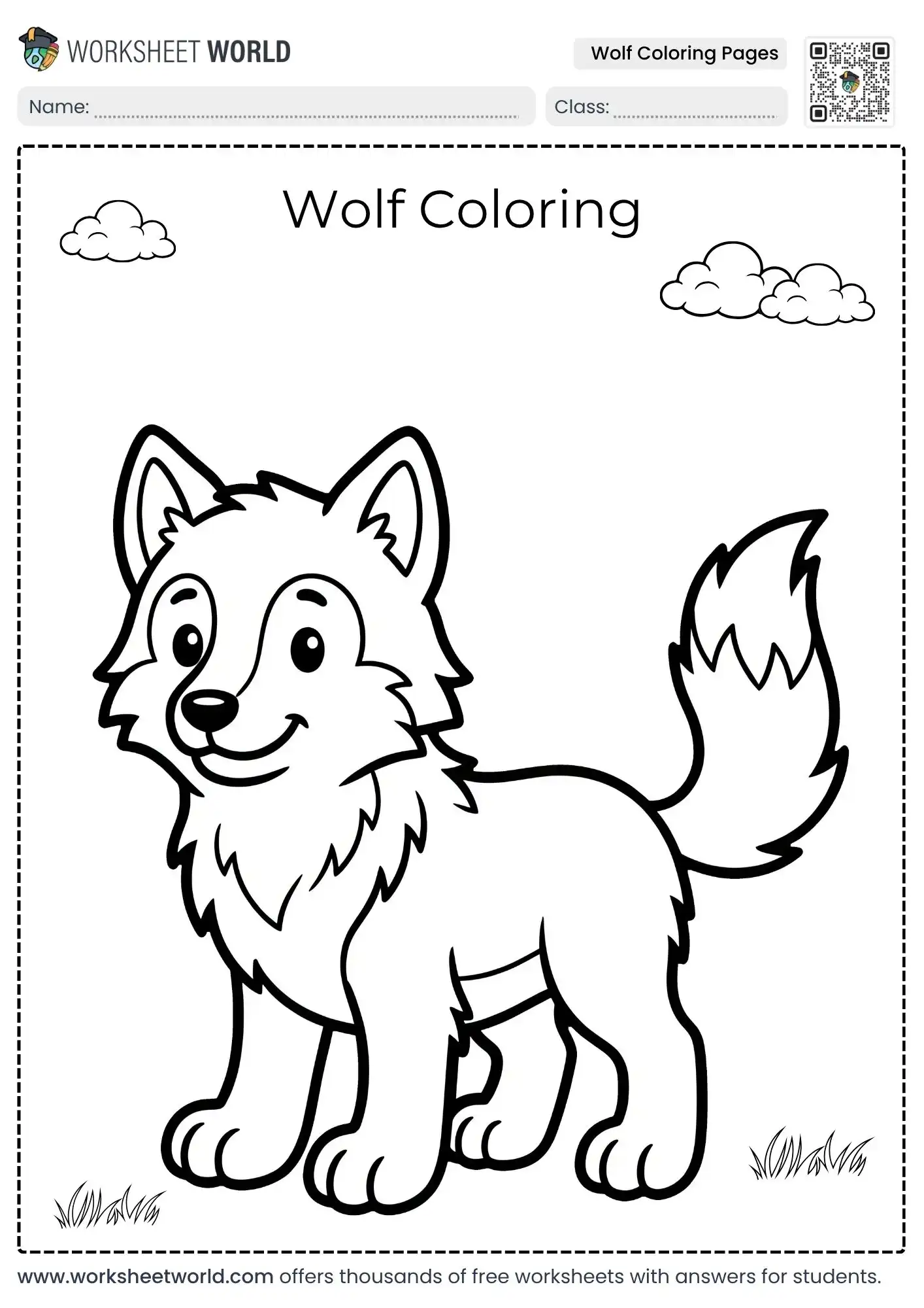 Free Printable Wolf Coloring Pages For Kids 1 educational wolf coloring pages featuring a happy standing young wolf with a fluffy tail