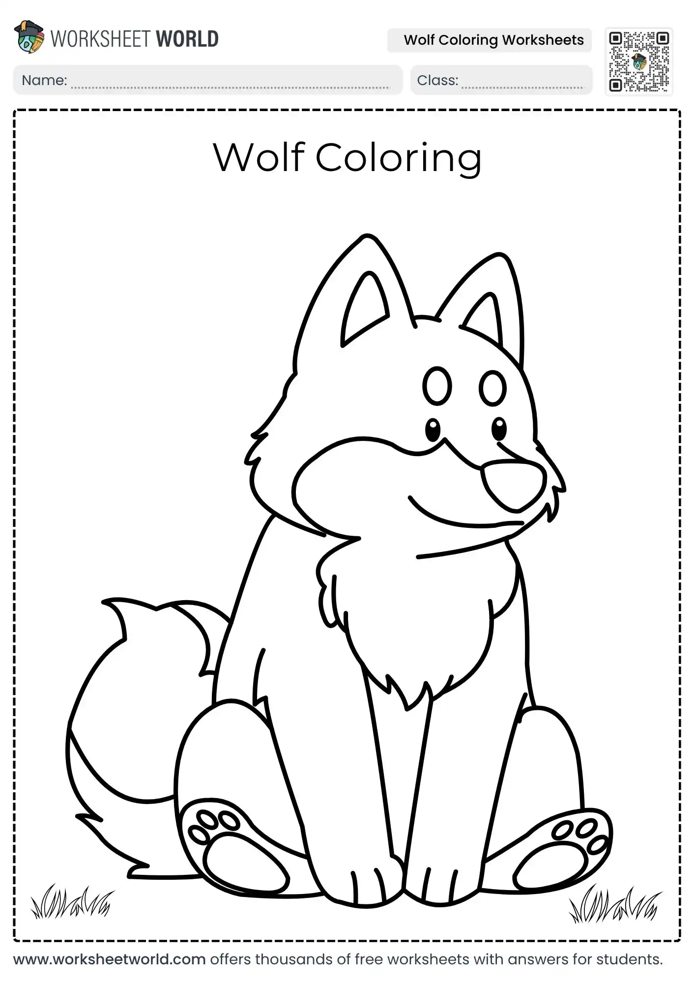 wolf-coloring-worksheets-page-1 free printable wolf coloring worksheets featuring a cute sitting cartoon pup