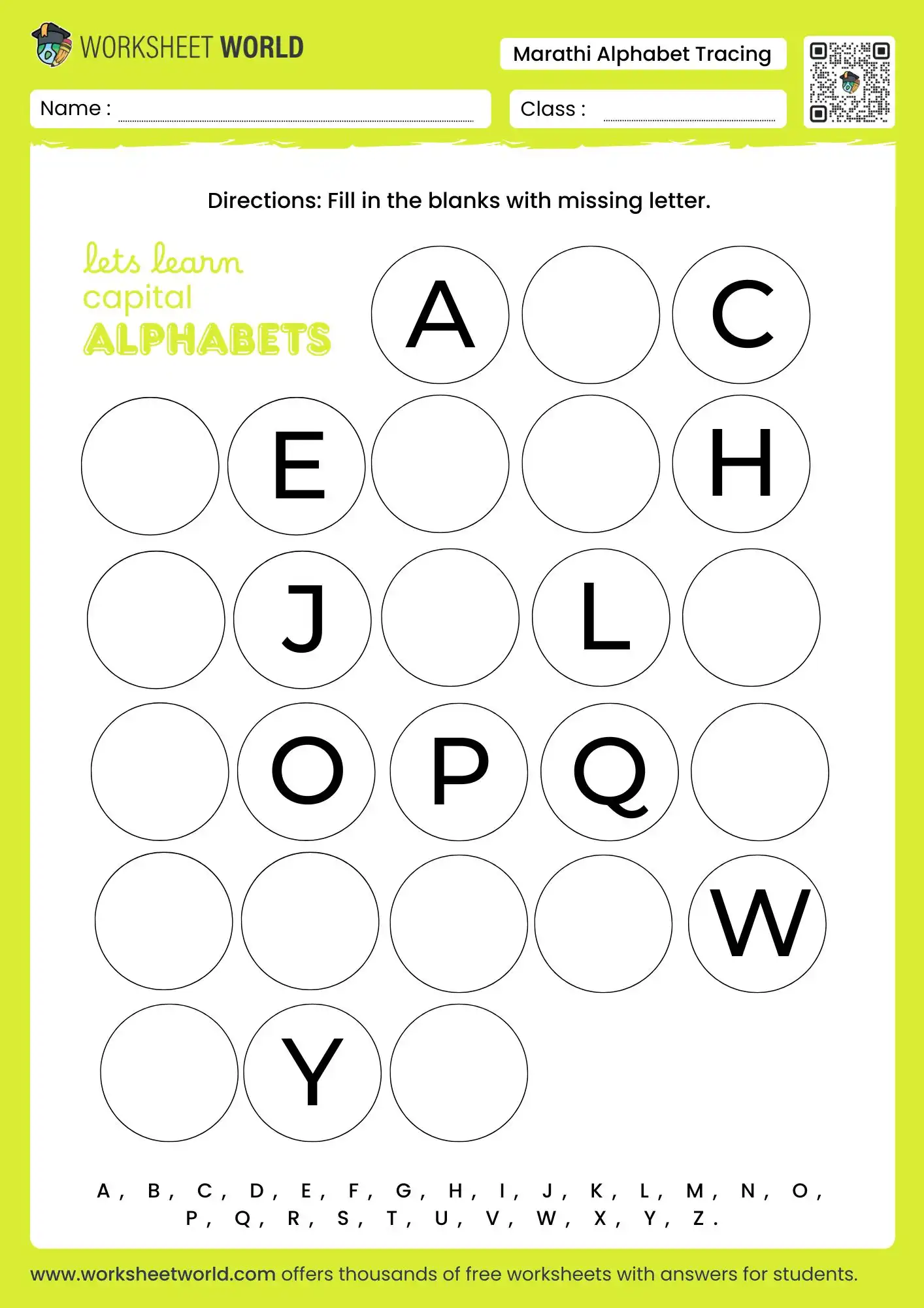 write the missing letters of the alphabet worksheet nursery class 1 pdf with answers